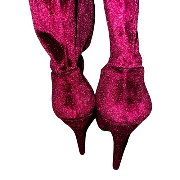 Platform Burgundy Velvet Over The Knee High Heel Boots Size 9.5 Goth Sexy Vamp - Picture 5 of 10